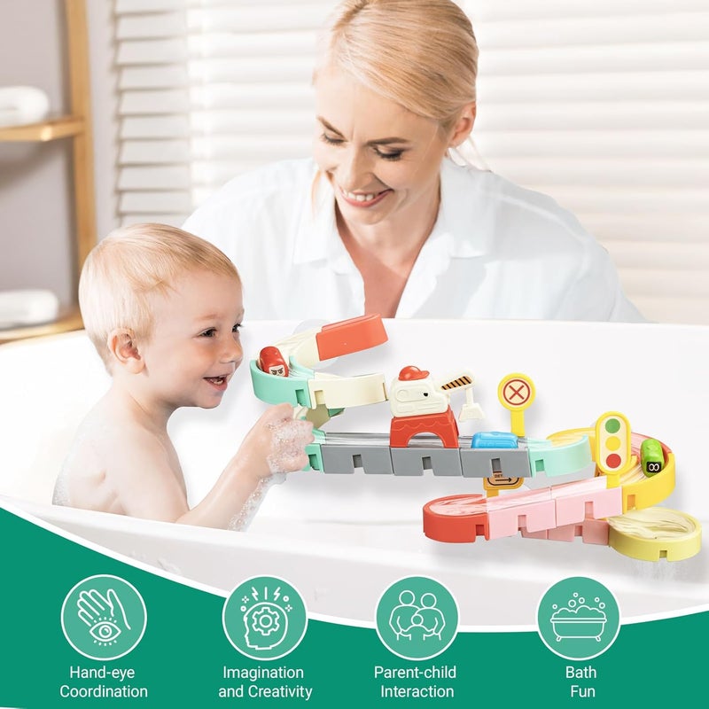 Aprilwolf Store Car Slide Bath Toys for Kids Ages 4-8, Wall Track Building Set for 3-5 Year Old, Fun DIY Kit Bathtub Time Birthday Gift for Toddler Boys & Girls (37 PCS) - Image 5